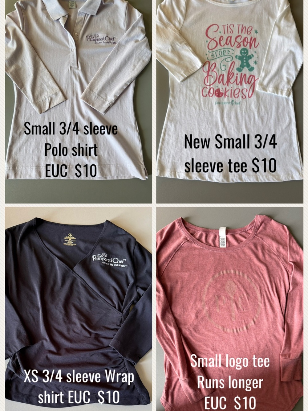 EUC Pampered Chef Consultant 3/4 and Long-Sleeve Logo Top Bundle XS & Small